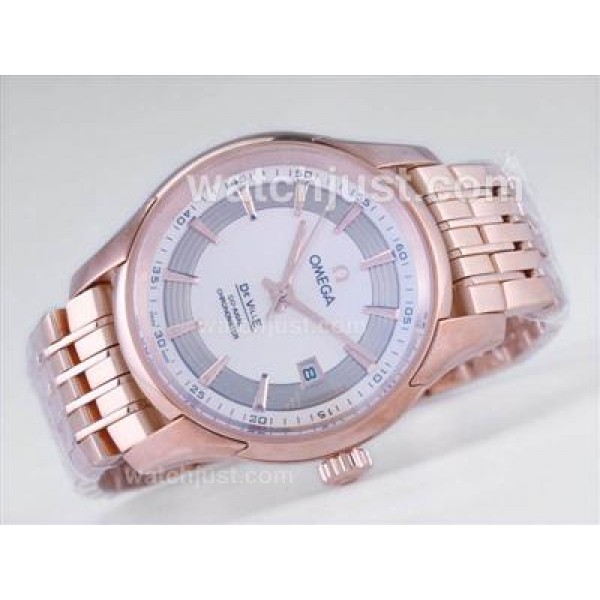 Omega Hour Vision See Thru Case with Full Rose Gold / White Dial-Decorated Asia 2813 Movement
