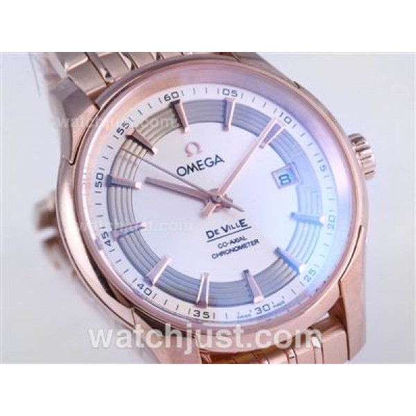 Omega Hour Vision See Thru Case with Full Rose Gold / White Dial-Decorated Asia 2813 Movement