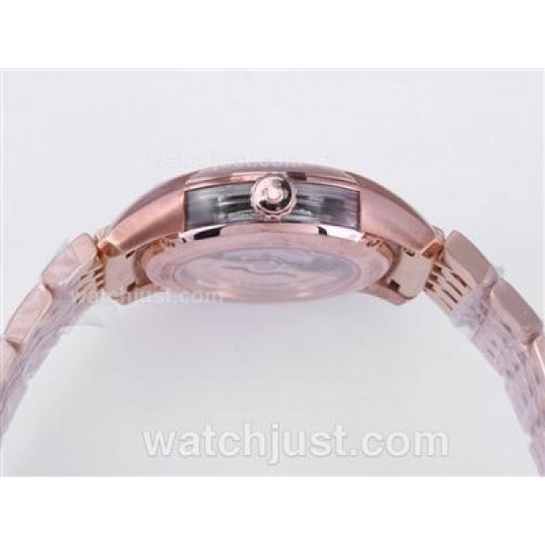 Omega Hour Vision See Thru Case with Full Rose Gold / White Dial-Decorated Asia 2813 Movement