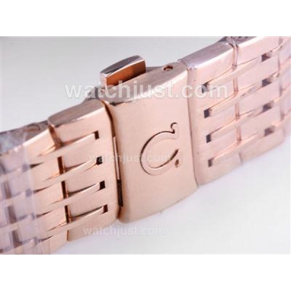 Omega Hour Vision See Thru Case with Full Rose Gold / White Dial-Decorated Asia 2813 Movement