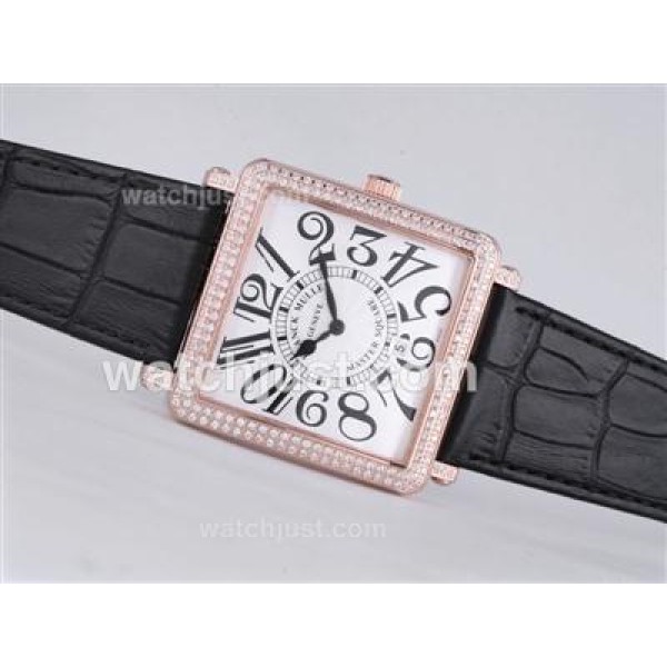 Franck Muller Master Square Rose Gold Case Diamond Bezel with White Dial-Number Marking-42MM