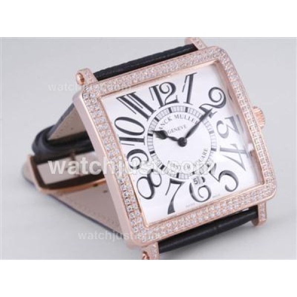 Franck Muller Master Square Rose Gold Case Diamond Bezel with White Dial-Number Marking-42MM