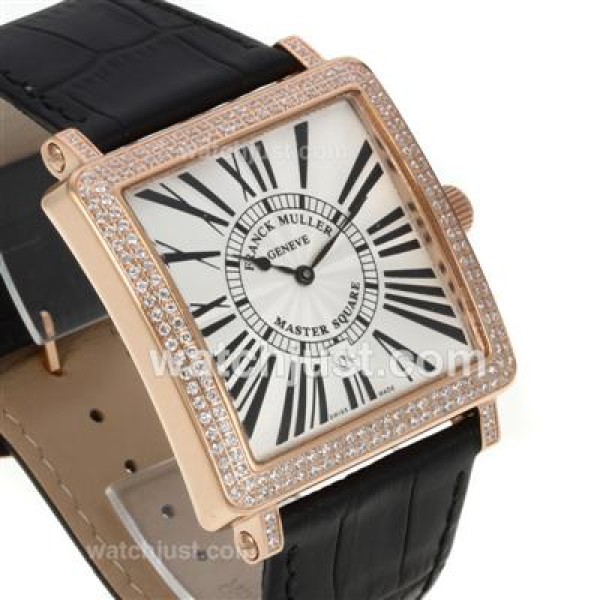 Franck Muller Master Square Rose Gold Case Diamond Bezel with White Dial-Roman Marking-42MM