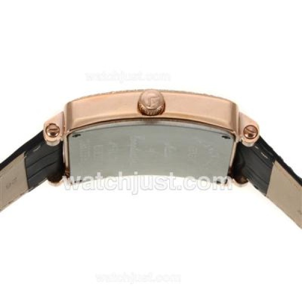 Franck Muller Master Square Rose Gold Case Diamond Bezel with White Dial-Roman Marking-42MM