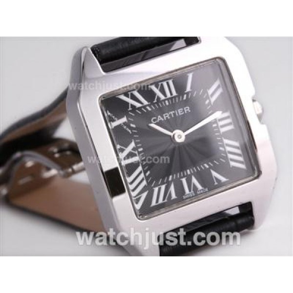 Cartier Santos Dumont With Black Dial-Leather Strap