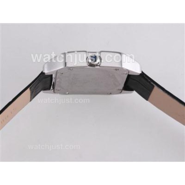 Cartier Santos Dumont With Black Dial-Leather Strap