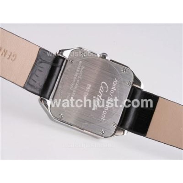Cartier Santos Dumont With Black Dial-Leather Strap