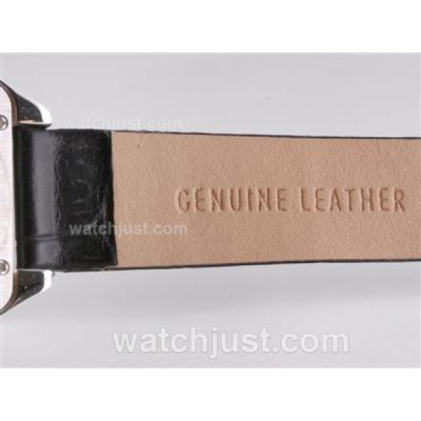Cartier Santos Dumont With Black Dial-Leather Strap
