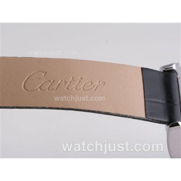 Cartier Santos Dumont With Black Dial-Leather Strap