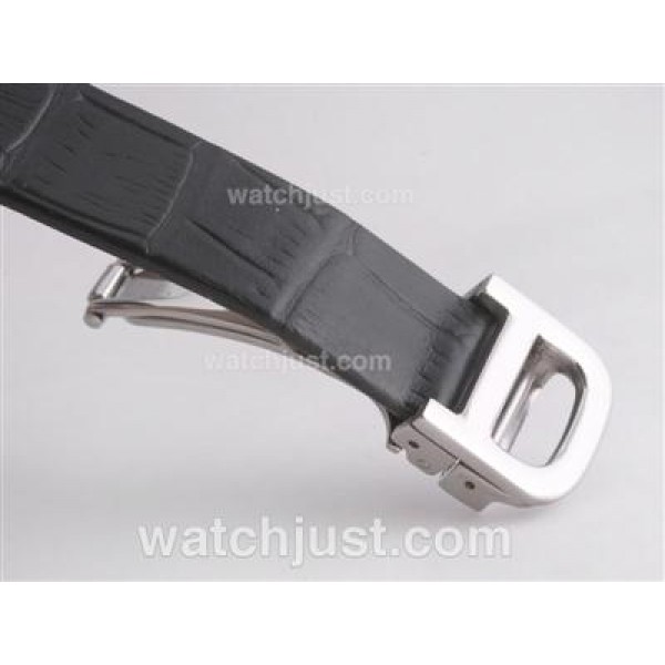 Cartier Santos Dumont With Black Dial-Leather Strap