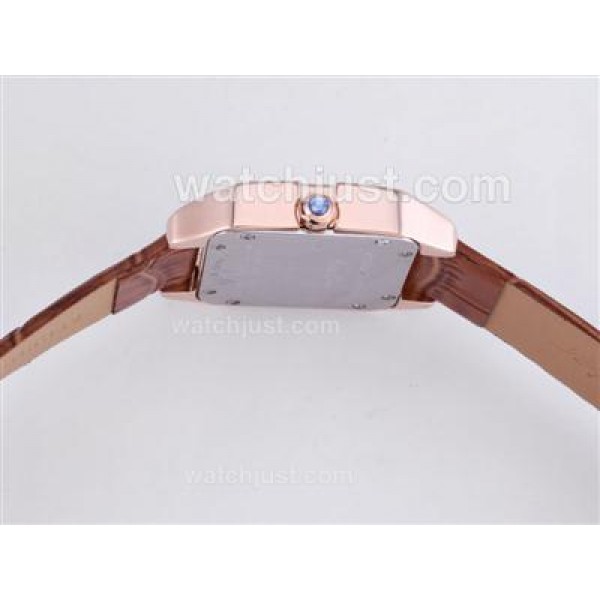 Cartier Santos Dumont Rose Gold Case with White Dial-Leather Strap