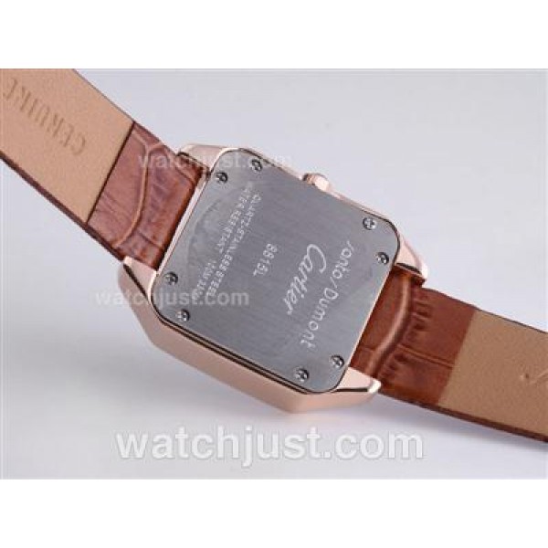 Cartier Santos Dumont Rose Gold Case with White Dial-Leather Strap