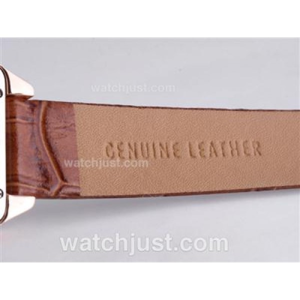 Cartier Santos Dumont Rose Gold Case with White Dial-Leather Strap