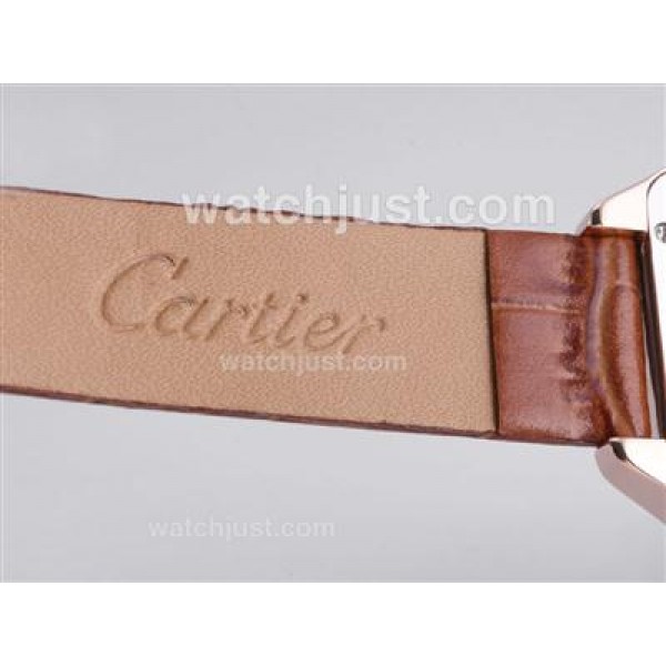 Cartier Santos Dumont Rose Gold Case with White Dial-Leather Strap