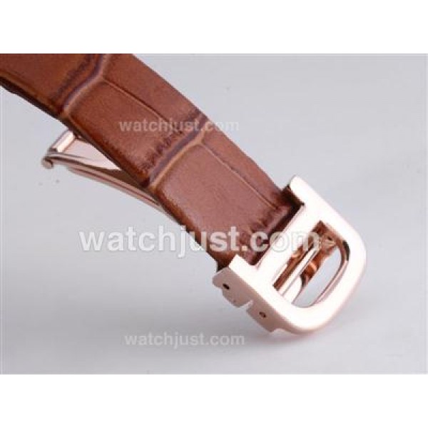 Cartier Santos Dumont Rose Gold Case with White Dial-Leather Strap