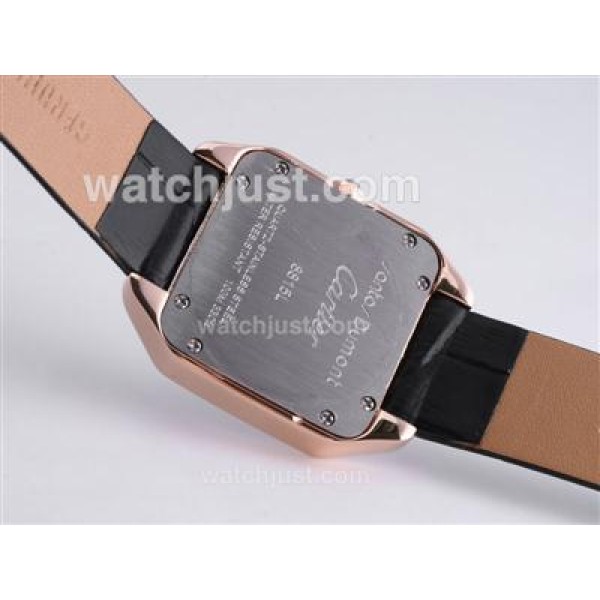 Cartier Santos Dumont Rose Gold Case with Black Dial-Leather Strap