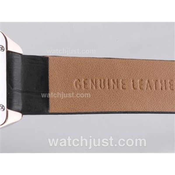 Cartier Santos Dumont Rose Gold Case with Black Dial-Leather Strap
