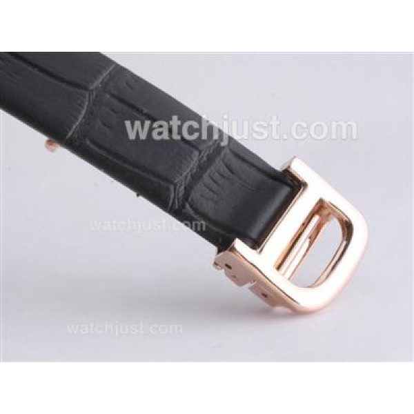 Cartier Santos Dumont Rose Gold Case with Black Dial-Leather Strap
