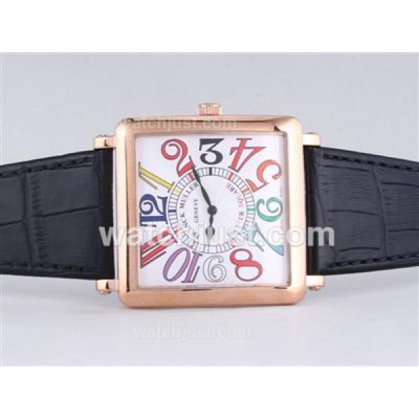 Franck Muller Master Square Rose Gold Case with White Dial-Colorful Number Marking-42MM