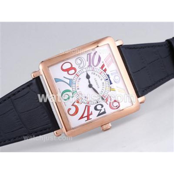 Franck Muller Master Square Rose Gold Case with White Dial-Colorful Number Marking-42MM