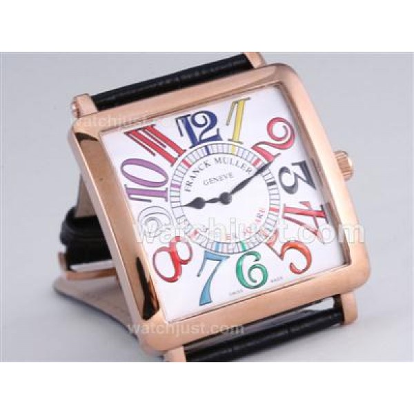 Franck Muller Master Square Rose Gold Case with White Dial-Colorful Number Marking-42MM