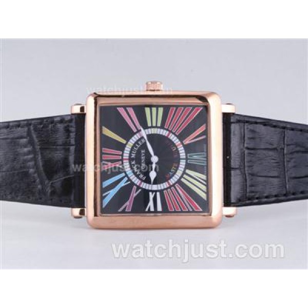 Franck Muller Master Square Rose Gold Case with Black Dial-Colorful Roman Marking-42MM
