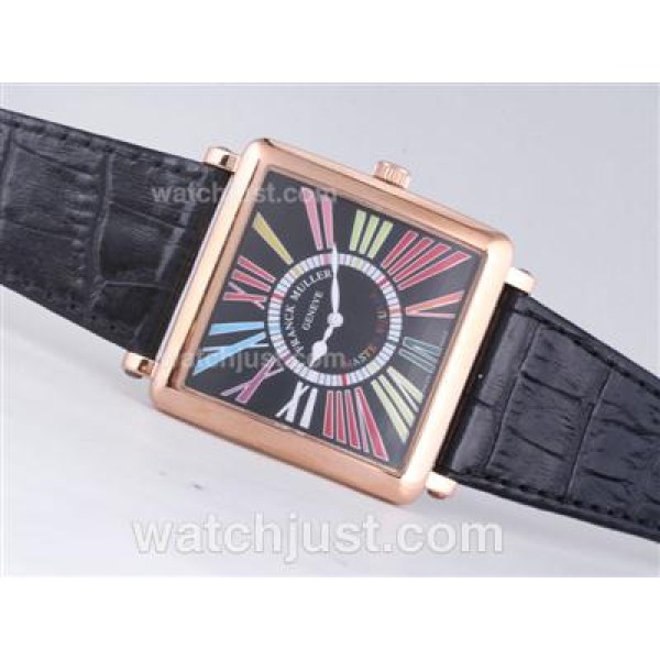 Franck Muller Master Square Rose Gold Case with Black Dial-Colorful Roman Marking-42MM