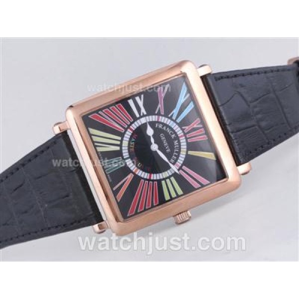 Franck Muller Master Square Rose Gold Case with Black Dial-Colorful Roman Marking-42MM
