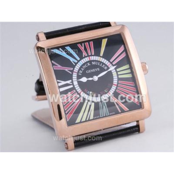 Franck Muller Master Square Rose Gold Case with Black Dial-Colorful Roman Marking-42MM