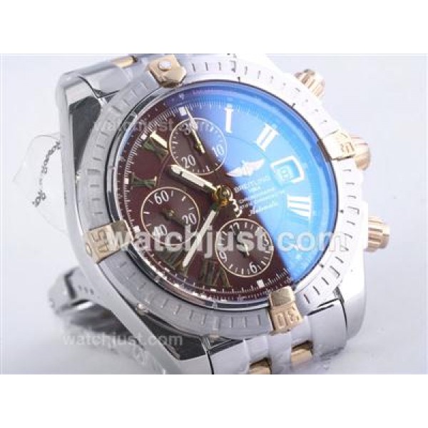 Breitling Chronomat Evolution Chrono Swiss Valjoux 7750 Movement Two Tone with Brown Dial