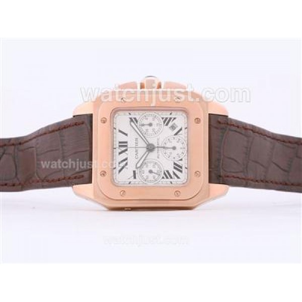 Cartier Santos 100 Chronograph Swiss Valjoux 7750 Movement Rose Gold Case-28800bph