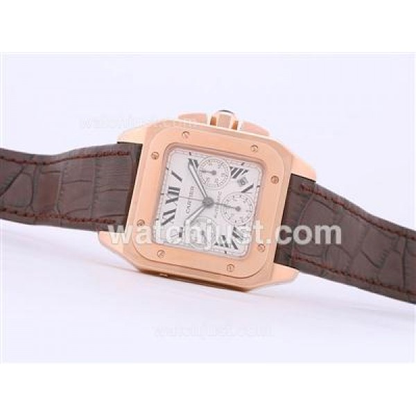 Cartier Santos 100 Chronograph Swiss Valjoux 7750 Movement Rose Gold Case-28800bph