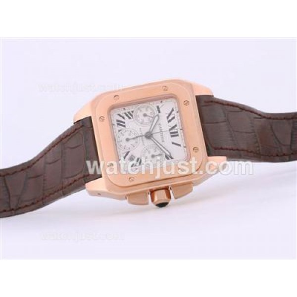 Cartier Santos 100 Chronograph Swiss Valjoux 7750 Movement Rose Gold Case-28800bph