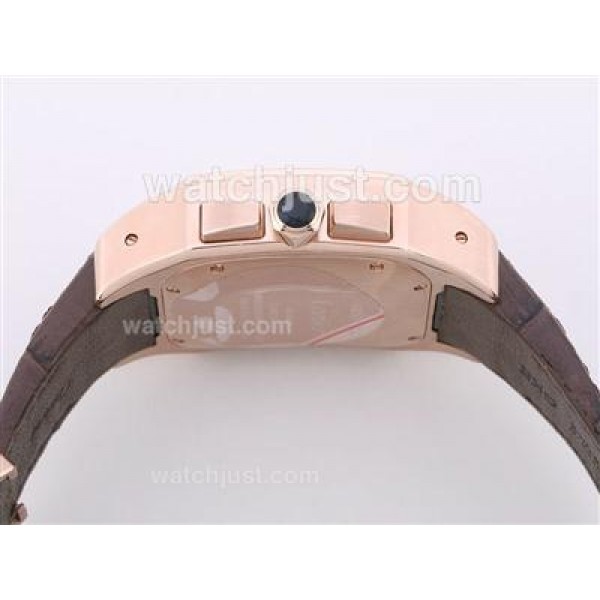 Cartier Santos 100 Chronograph Swiss Valjoux 7750 Movement Rose Gold Case-28800bph