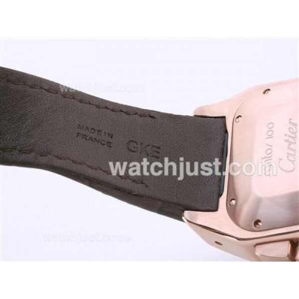 Cartier Santos 100 Chronograph Swiss Valjoux 7750 Movement Rose Gold Case-28800bph