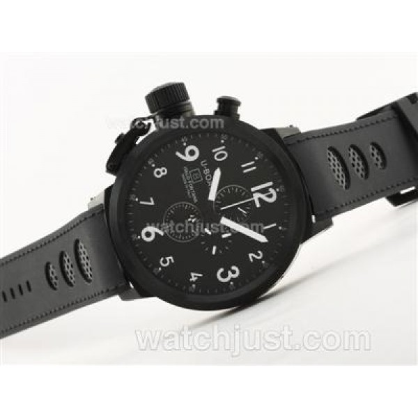 U-Boat Italo Fontana Working Chronograph PVD Case Black Dial with White Marking-Rubber Strap