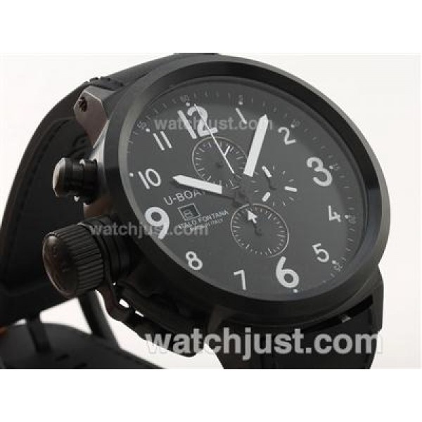 U-Boat Italo Fontana Working Chronograph PVD Case Black Dial with White Marking-Rubber Strap