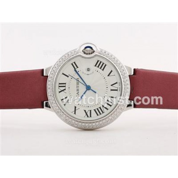 Cartier Ballon Bleu de Cartier Diamond Bezel White Dial with Red Strap -Lady Size