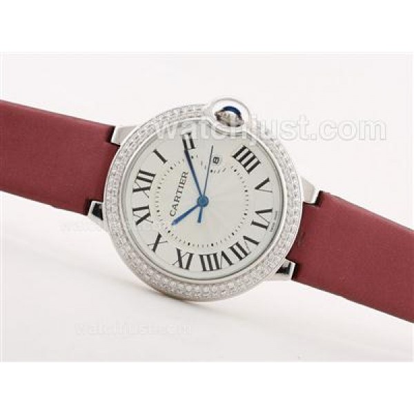 Cartier Ballon Bleu de Cartier Diamond Bezel White Dial with Red Strap -Lady Size
