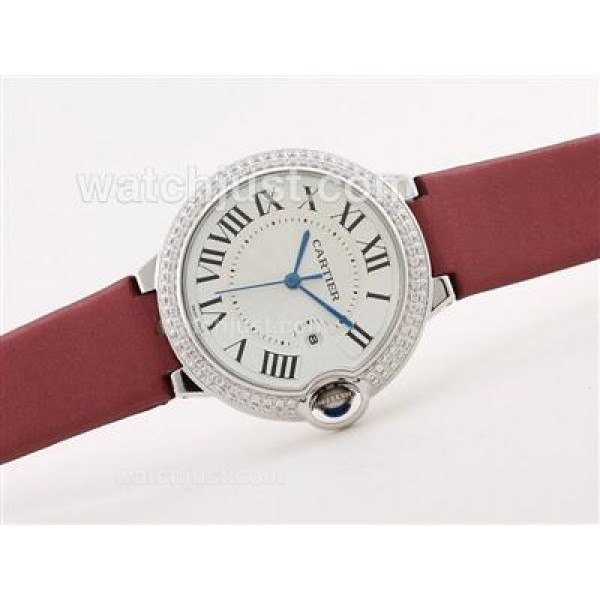 Cartier Ballon Bleu de Cartier Diamond Bezel White Dial with Red Strap -Lady Size