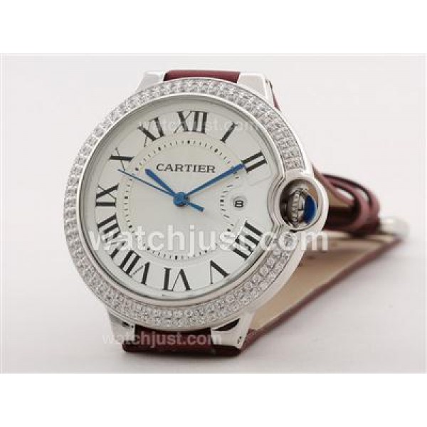 Cartier Ballon Bleu de Cartier Diamond Bezel White Dial with Red Strap -Lady Size