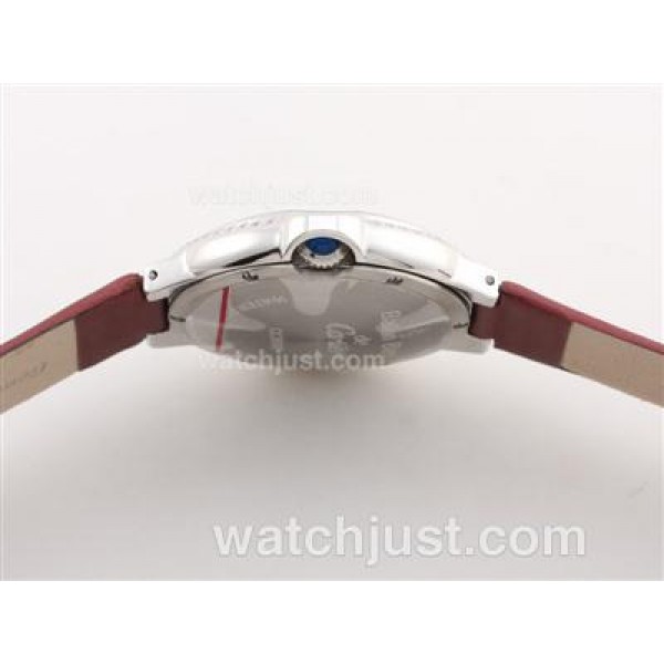 Cartier Ballon Bleu de Cartier Diamond Bezel White Dial with Red Strap -Lady Size