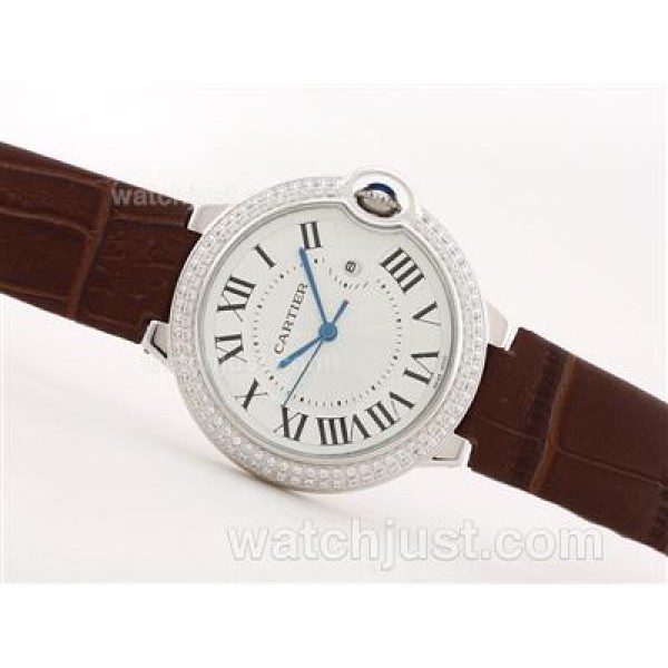Cartier Ballon Bleu de Cartier Diamond Bezel White Dial with Brown Strap -Lady Size
