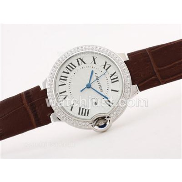 Cartier Ballon Bleu de Cartier Diamond Bezel White Dial with Brown Strap -Lady Size