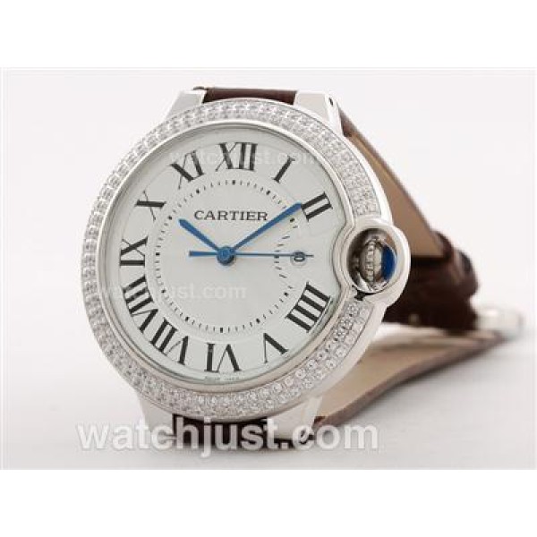 Cartier Ballon Bleu de Cartier Diamond Bezel White Dial with Brown Strap -Lady Size