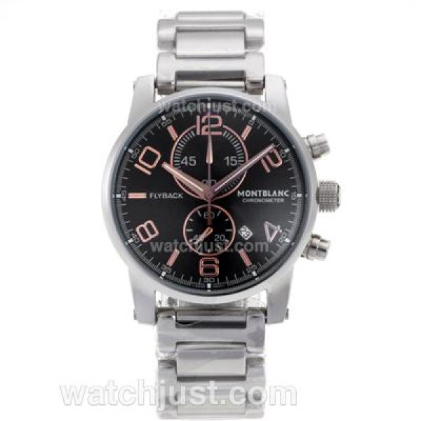 Montblanc Flyback Working Chronograph with Black Dial S/S-Rose Gold Marking