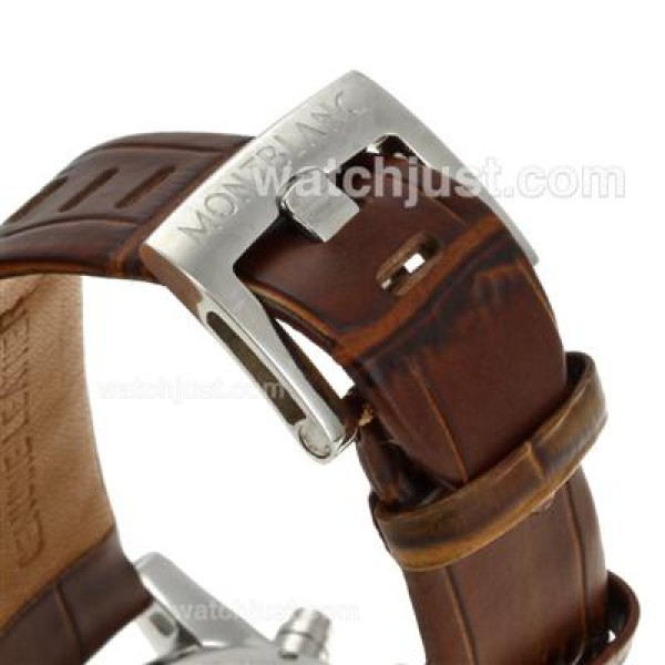 Montblanc Flyback Working Chronograph with White Dial-Brown Leather Strap