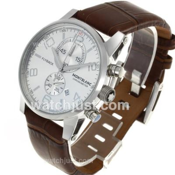 Montblanc Flyback Working Chronograph with White Dial-Brown Leather Strap