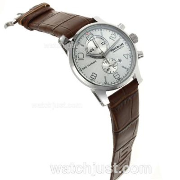 Montblanc Flyback Working Chronograph with White Dial-Brown Leather Strap