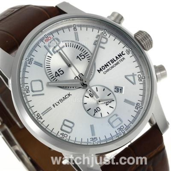Montblanc Flyback Working Chronograph with White Dial-Brown Leather Strap